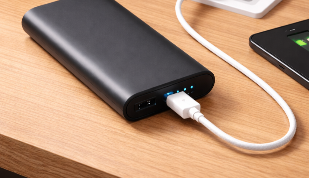 Power bank plugged into USB-C wall charger