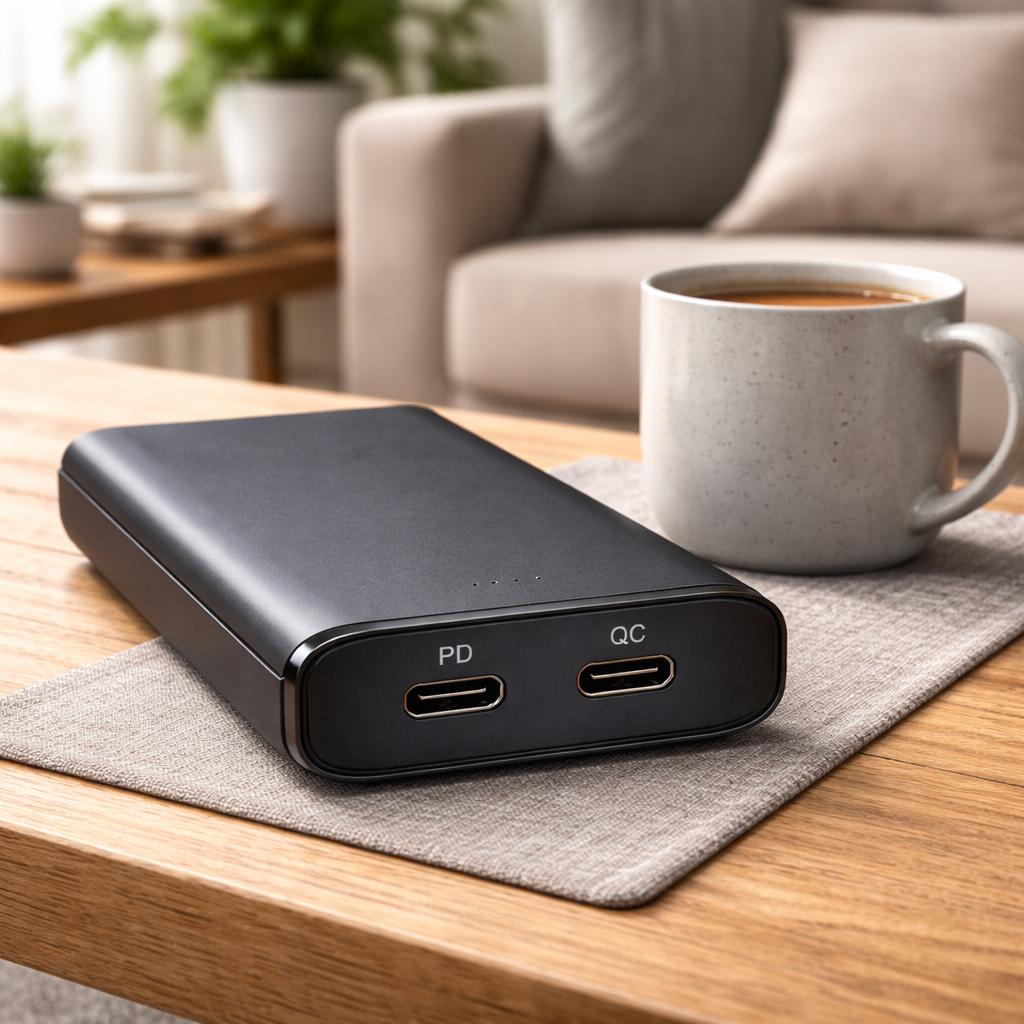 Power bank with USB-C PD and USB-A QC ports